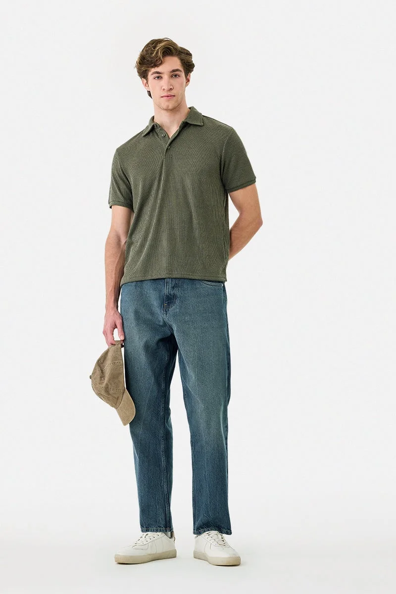 سنيتش تيشيرت بولو بياقة مضلعة مطاطية بقصة عادية